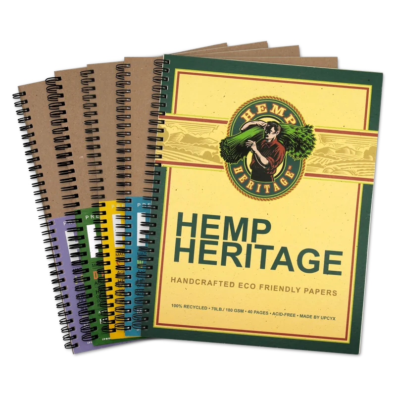 Hemp Heritage spiral notebooks, fanned stack